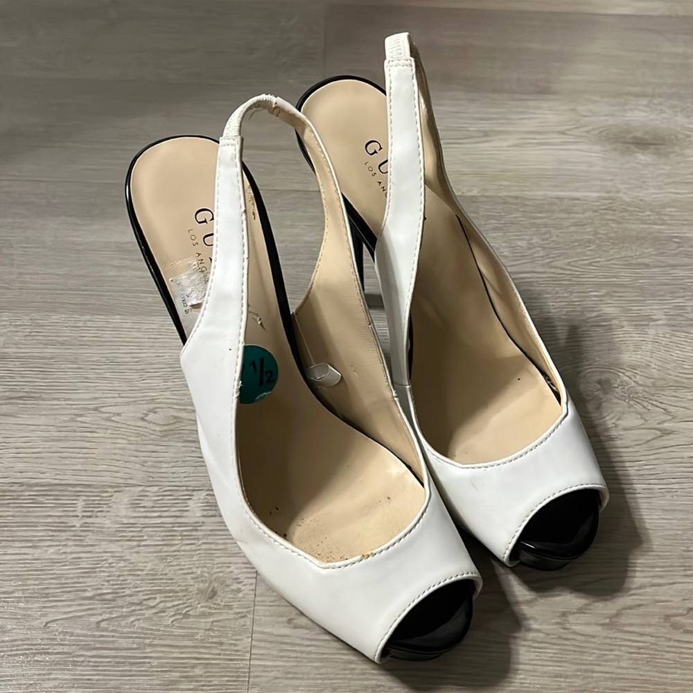 Guess Open Toe Black and white Stiletto Heel 7.5
